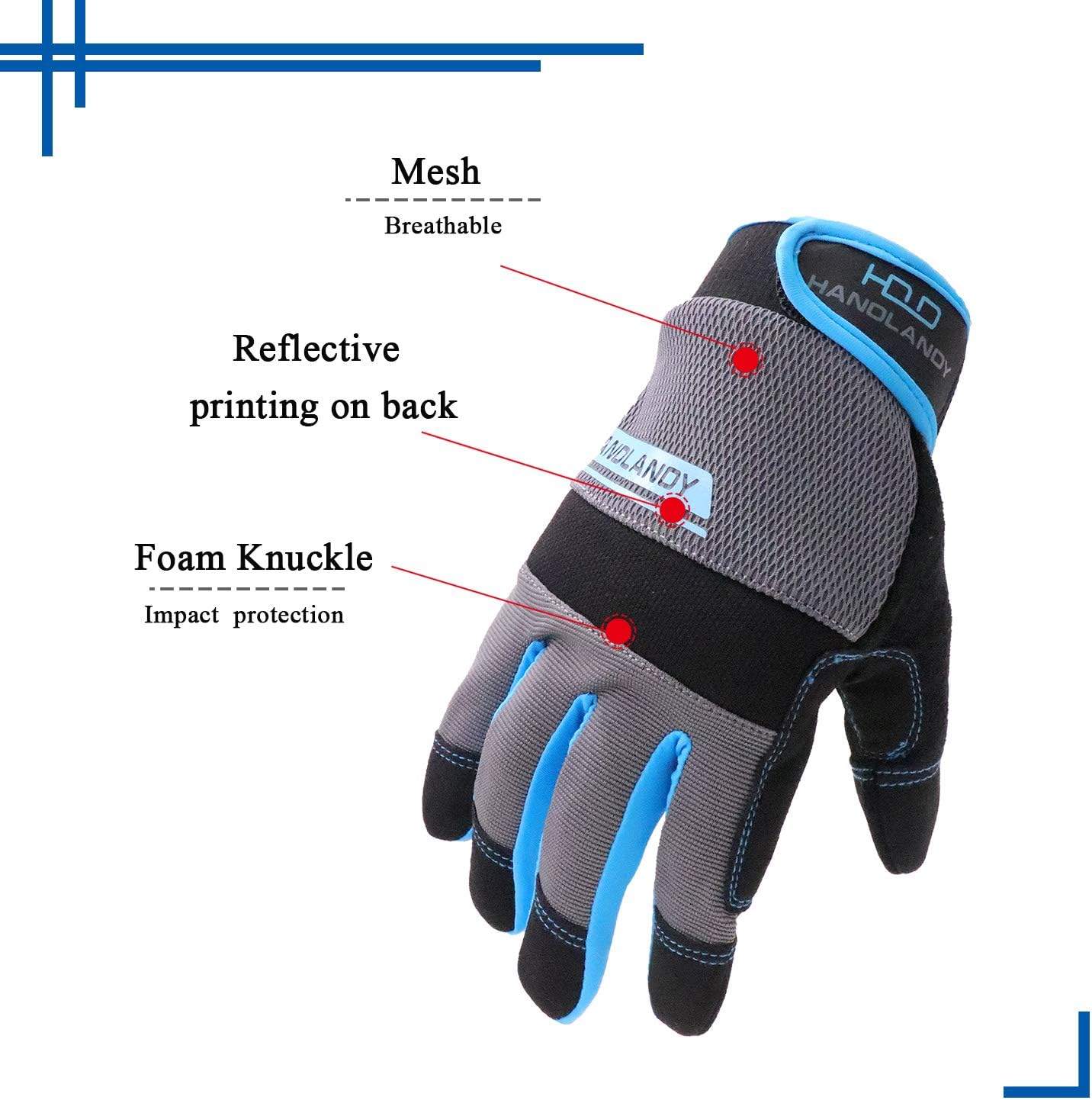 HLDD HANDLANDY UltraLight Safety Work Gloves, Mens & Women Multi-Functional Work Gloves with Extensive Palm Protection - Image 3