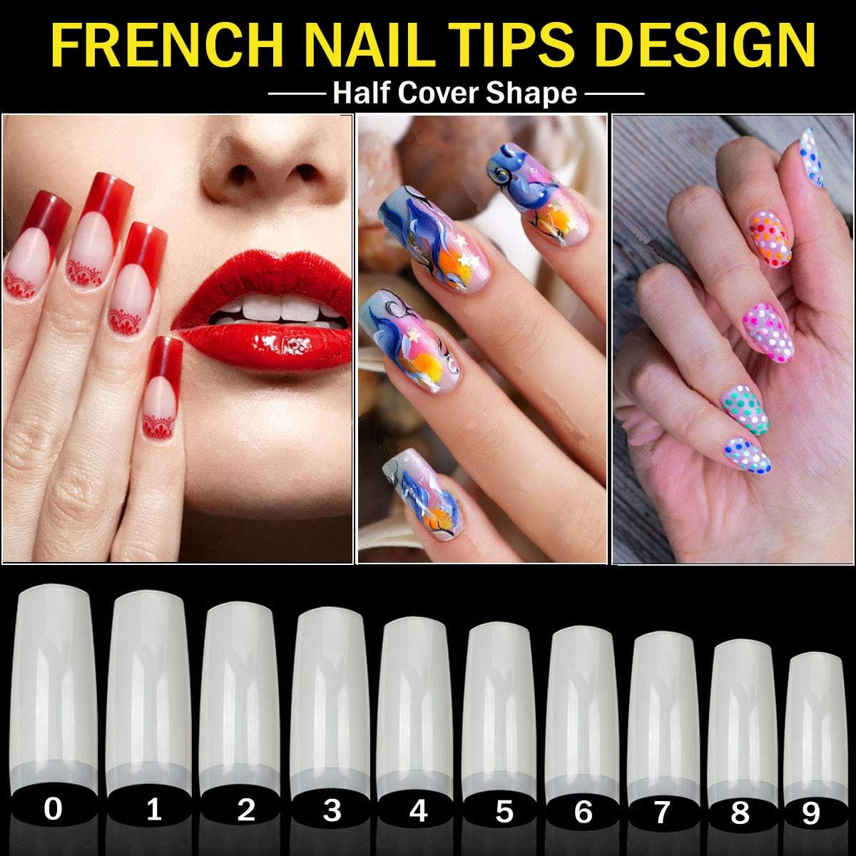 Natural Fakes Nails Set, 500 Pieces French Acrylic Nail Tips With Box for Women Girls, Green - Image 3