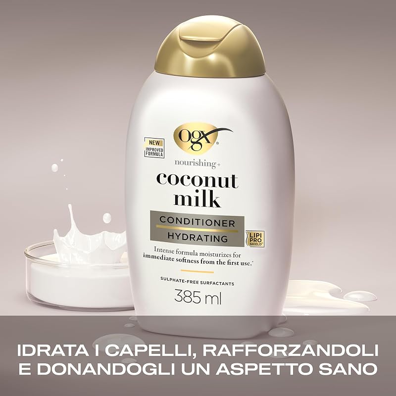 Balsamo Nourishing + Coconut Milk, Balsamo capelli secchi con Latte e Olio di Cocco e Proteine del Latte, Trattamento districante capelli per una chioma morbida, luminosa e sana, 385 ml