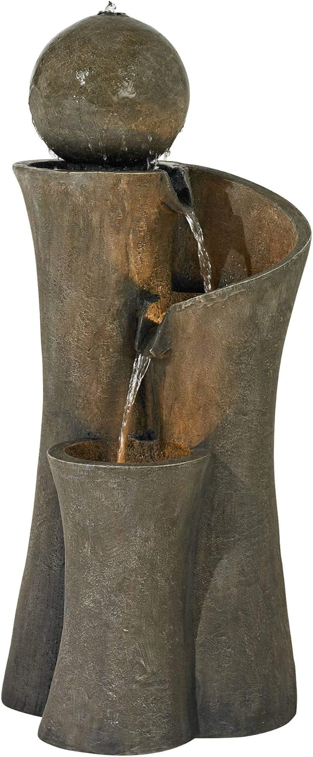 John Timberland Modern Sphere Zen Outdoor Floor Water Fountain 39 1/2" with LED Light for Exterior Garden Yard Lawn : Free Standing Garden Fountains : Garden & Outdoor