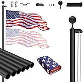AgiiMan 25FT Flag Pole Kit for Outside House, Including 16 Gauge Outdoor Heavy Duty Flagpole In Ground with 3x5 American Flag and Ball Topper for Residential or Commercial Use, Black