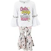 Unique Baby 2 Piece Girls Bell Bottom Leggings Outfit with Bell Sleeved Shirt Kid and Toddler Clothes Set