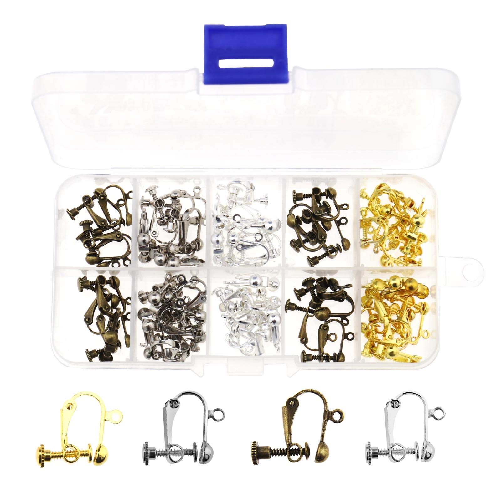 YINETTECH 64pcs Clip-on Non-Pierced Earring Findings Jewelry Handmade Components with Case