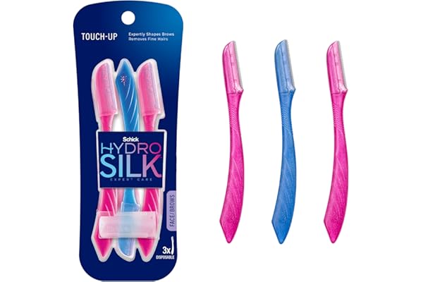 Schick Hydro Silk Touch-Up Dermaplaning Tool with Precision Cover, 3ct | Dermaplane Razor, Face Razors for Women, Eyebrow Razor, Facial Razor, Dermaplaning Razor, Womens Face Razor Peach Fuzz Remover