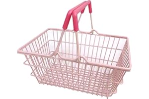 Mini Pink Shopping Basket, Portable Pink Fruit Storage Basket with Handles for Bedroom Kitchen Outdoor