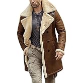 J'Jackin Men&rsquo;s Shearling Aviator Coat Sheepskin Leather B3 Trench Coats | Faux Fur Lining