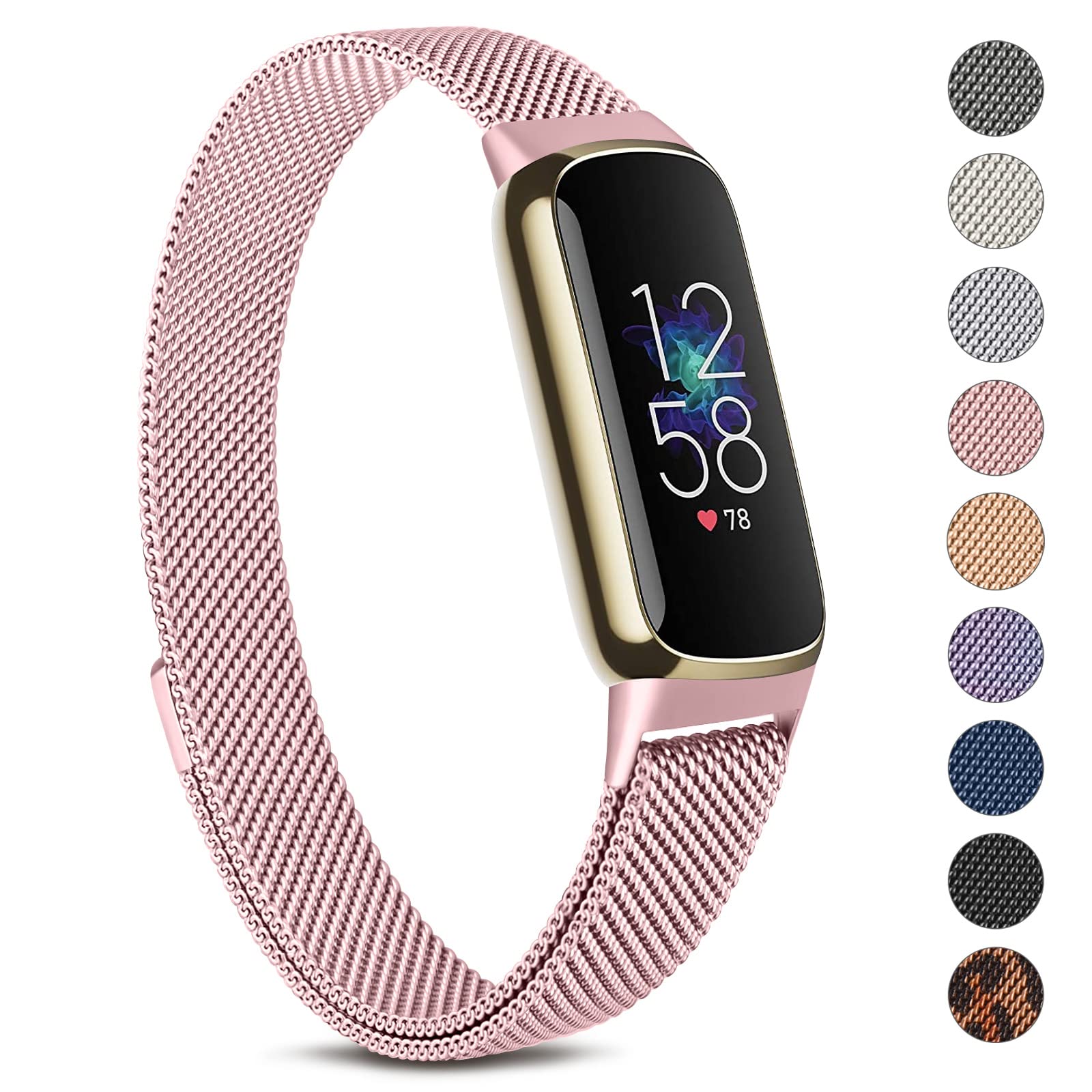 Metal Strap for Fitbit Luxe Strap for Women, Premium Stainless Steel Metal Replacement Band with Strong Magnet (Rose Pink)