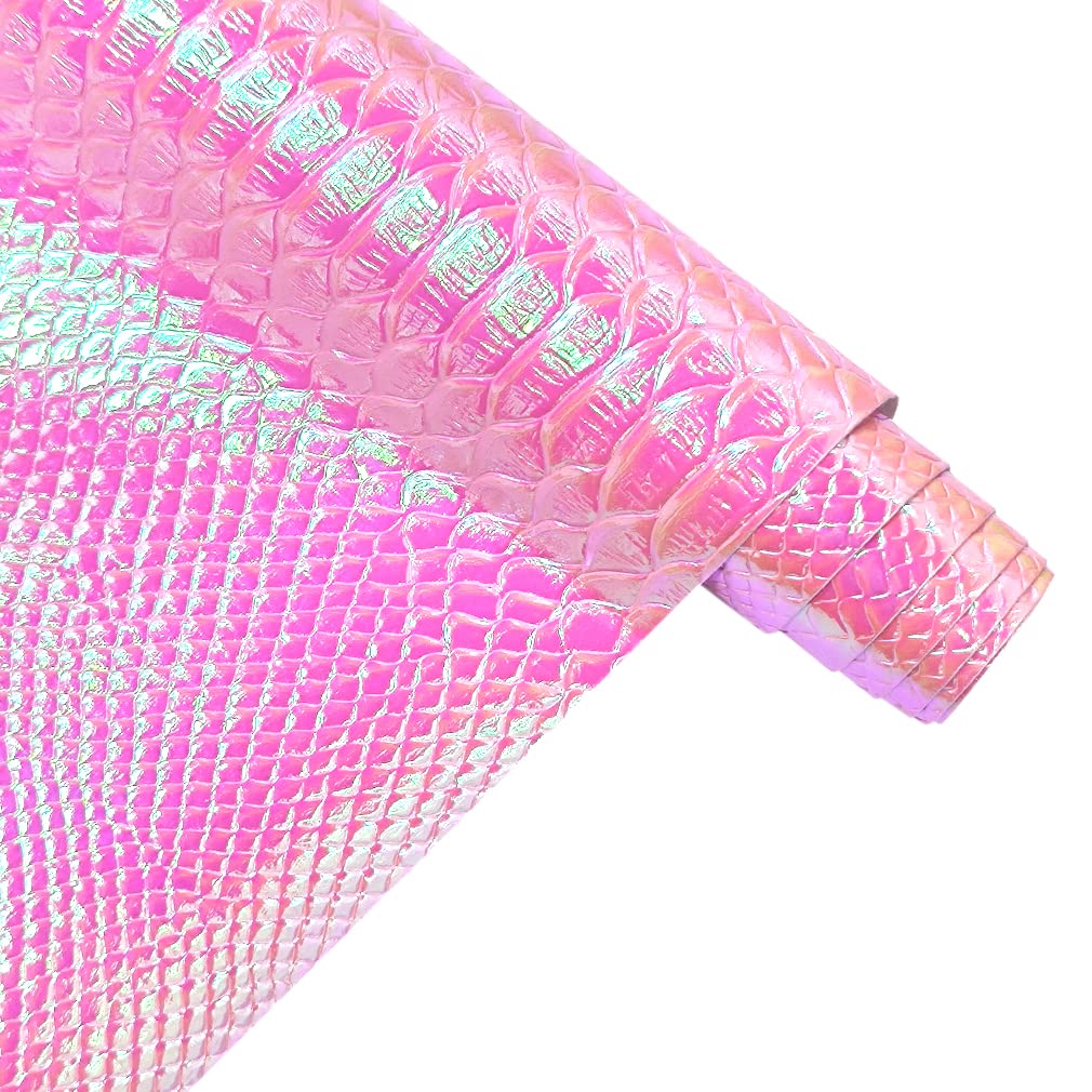 30x135cm Holographic Crocodile Skin Vinyl, Metallic Alligator Faux Leather, Embossed Craft Fabric for DIY Sewing Project (Pink)