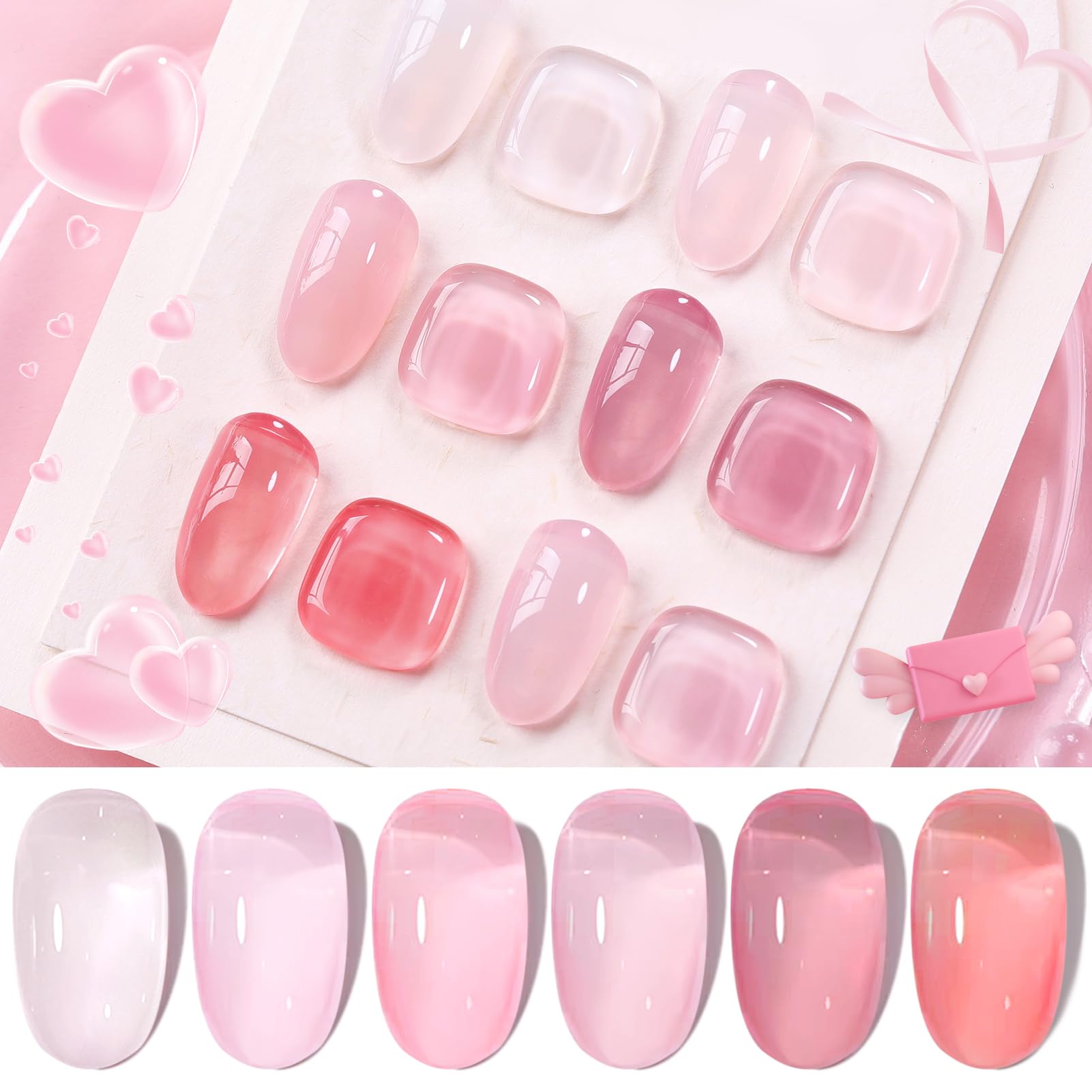Photo 1 of Born Pretty Jelly Gel Nail Polish Sheer Pink Gel Nail Polish Crystal Transparent Milky Gel Polish Kit Nail Art Varnish Collection Gift Set 7ML 6PCS