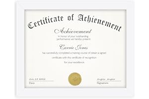 Frametory, 8.5 x 11 Picture Frame with Back Hangers for Wall Display, Easel Stand for Tabletop, for Certificates, Documents, Awards, Acknowledgements, Wide Molding (White, 1-Pack)