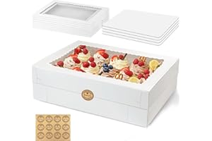 MUMULULU 4 PCS 19x14x5 Inch Cake Boxes with Cake Board White Sheet Rectangular Bakery Boxes with Window for Cookies Dessert C