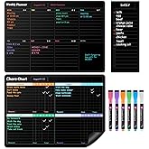 Fridge Black Whiteboard Calendar Set(3-Pack),1 Pcs Magnetic Chore Chart and 1 Pcs Refrigerator Weekly Planner,1 Pcs List and 