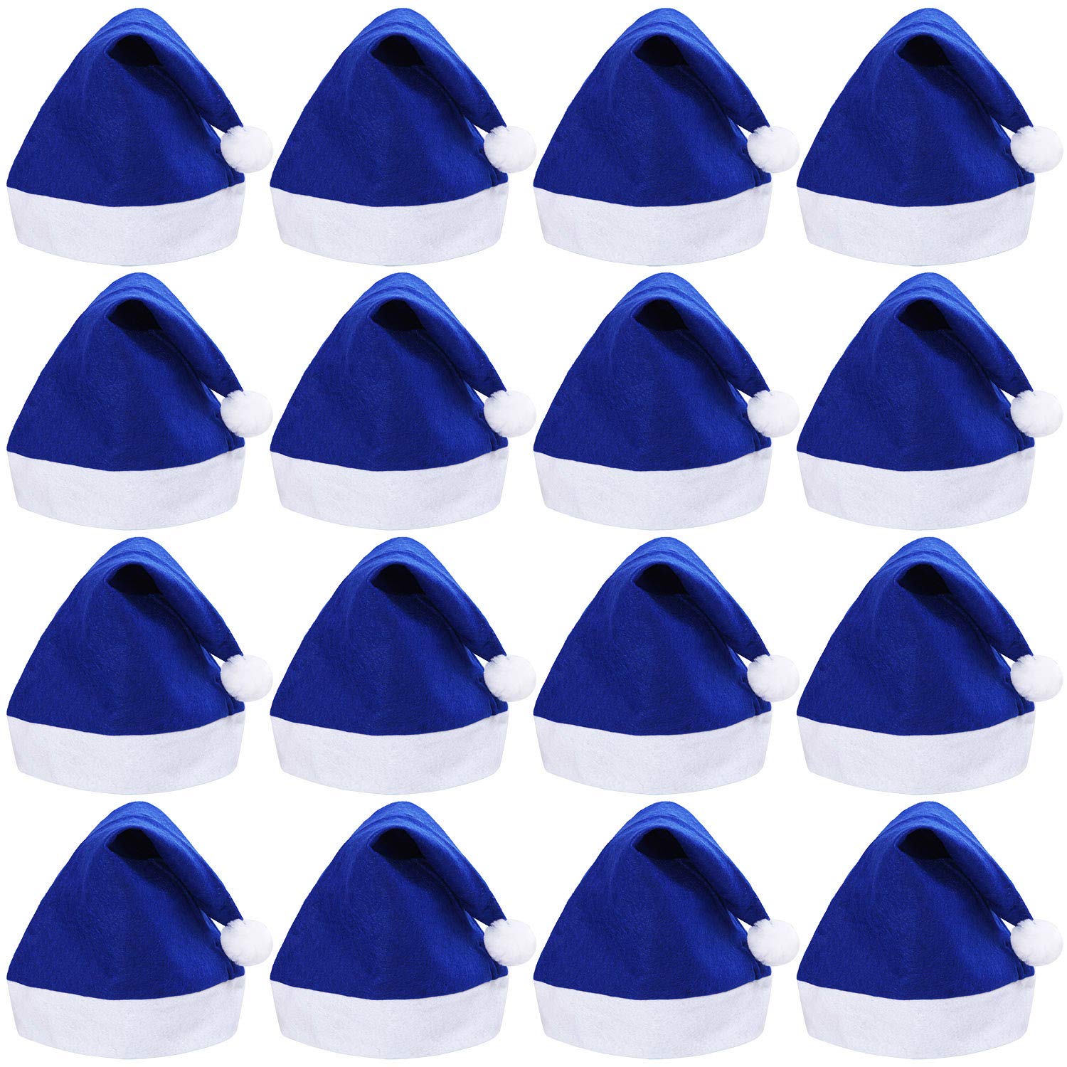 URATOT 16 Pack Christmas Santa Hats Felt Non-Woven Fabric Christmas Hat Adults Santa Hat for Christmas Costumes Accessories Decoration (Blue)