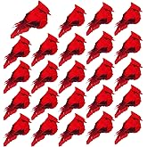 24 Pcs Red Cardinal Christmas Ornaments Small Clip on Cardinals Red Birds for Christmas Tree Decorations Crafts Wreath Garland Cardinals Decor, Velvet & Feathers