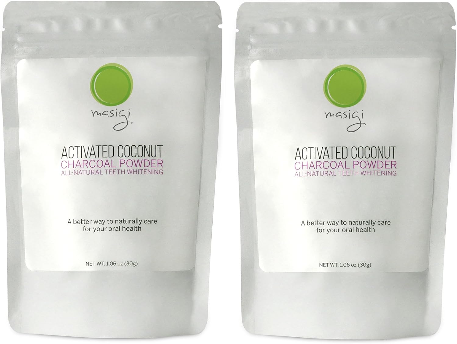 Masigi Activated Charcoal Powder Bundle: 100% Pure, Premium, Organic, Food Grade, Ultra Fine Coconut Shell Charcoal in Resealable 30g Pouches. Great for Teeth Whitening!