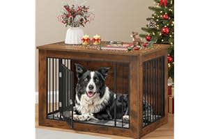 YITAHOME Dog Crate Furniture for Large Dogs, Side End Table, Modern Dogs Kennel Indoor up to 60 lb, 2-in-1 Iron-Wood Fusion Dog Cage with Waterproof Top, Safety Corners, Steel Lock,38"L, Rustic Brown
