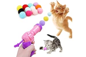 Mewlmart Interactive Cat Toys for Indoor Cats Pink Cat Pom Pom Balls Plush Ball Launcher Cat Fetch Toy Enrichment Toys 30 Balls