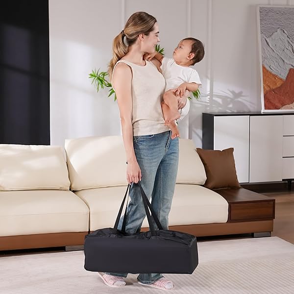 PAMO BABE COMPACT PACK AND PLAY – PORTABLE CRIB FOR BABY, LIGHTWEIGHT FOLDABLE TRAVEL PLAYARD WITH MATTRESS PAD & CARRY BAG, SAFE BREATHABLE TRAVEL BED FOR HOME, TRIPS & FAMILY VISITS, CUTE PATTERN