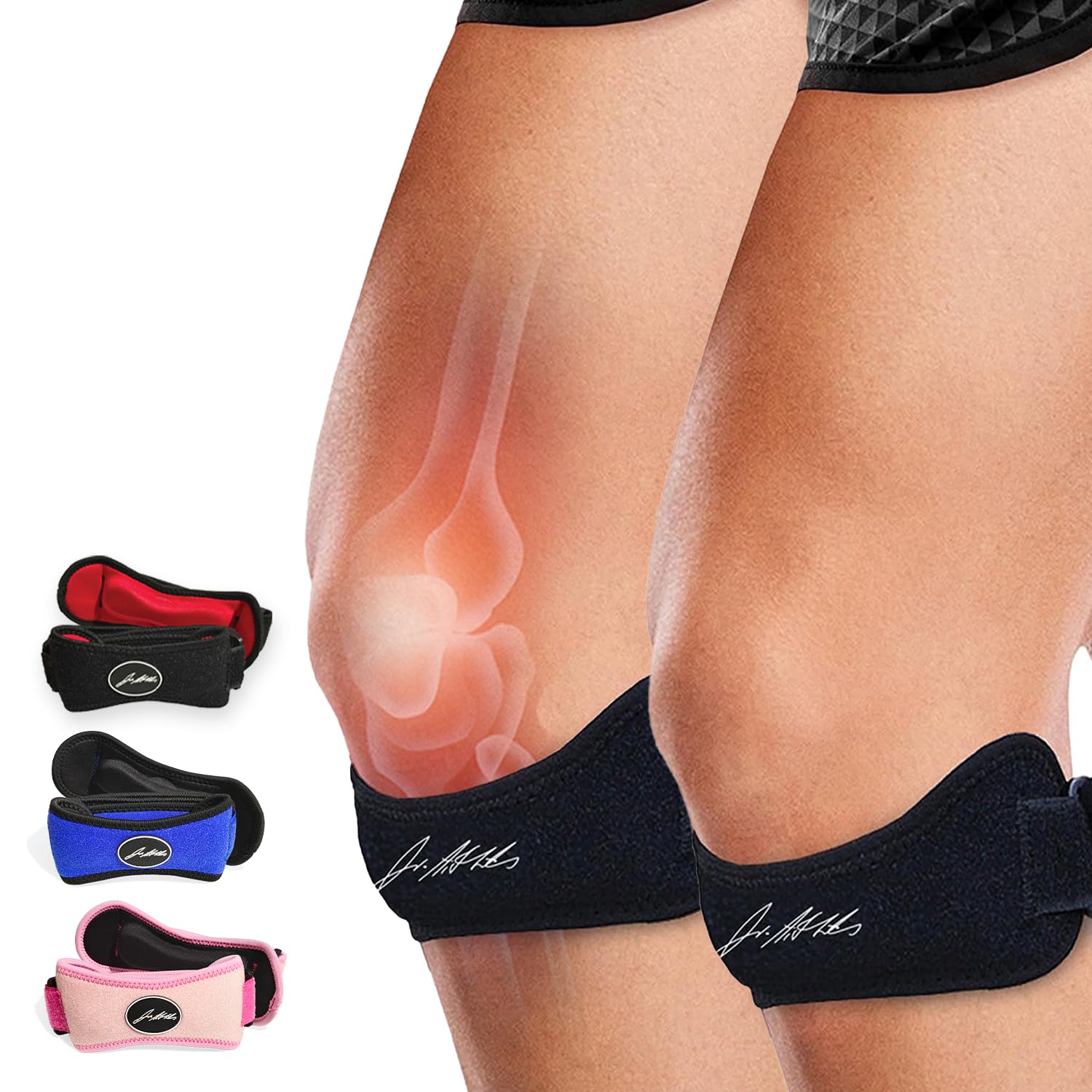 Dr.Arthritis Doctor Developed Patella Tendon Strap for knee support & Doctor Handbook(Black, Pair)