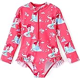 Disney Frozen Stitch Princess Minnie Mouse Girls Swimsuit Long Sleeve Rashguard UPF 50 One Piece Bathing Suit Size 3M-13Y
