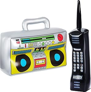 2 Pieces Inflatable Radio Boombox Inflatable Mobile Phone Props for 80s 90s Party Decorations