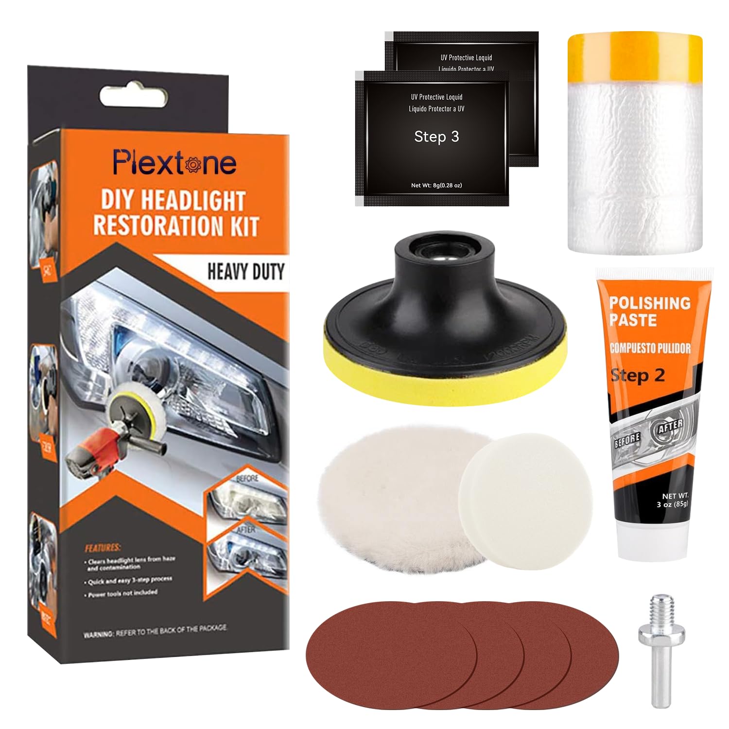 Plextone Professional Headlight Restoration Kit DIY Headlamp Brightener Car Care Repair kit Head Lense Clean(automatic) (S202) 1