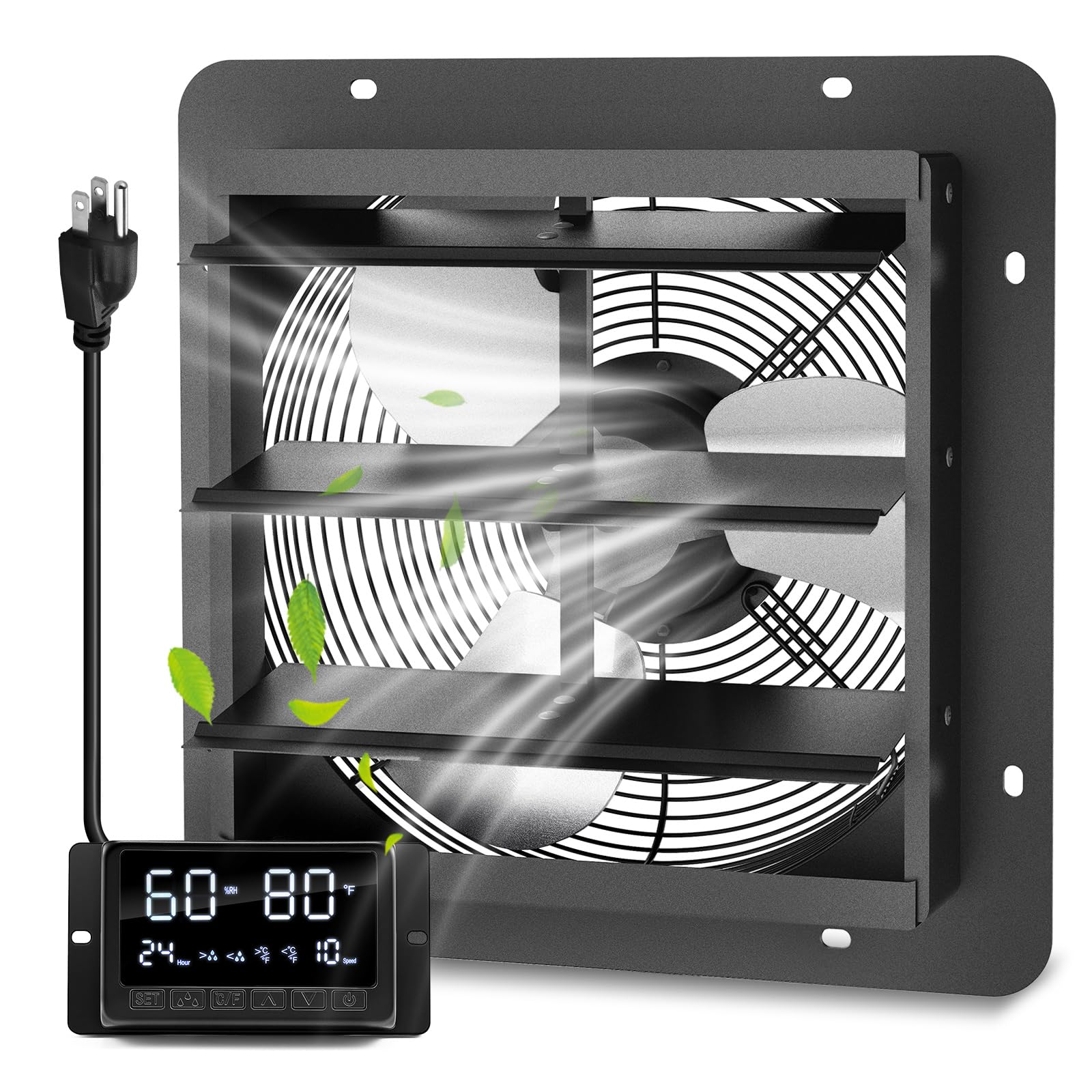 Photo 1 of 14" Wall Mounted Shutter Exhaust Fan with Thermostat - Temperature Humidity Controller, EC Motor, Aluminum Auto Shutter Ventilation Fan, Attic Vent Fan, Coops, Greenhouse, Barn, Shed Ventilator