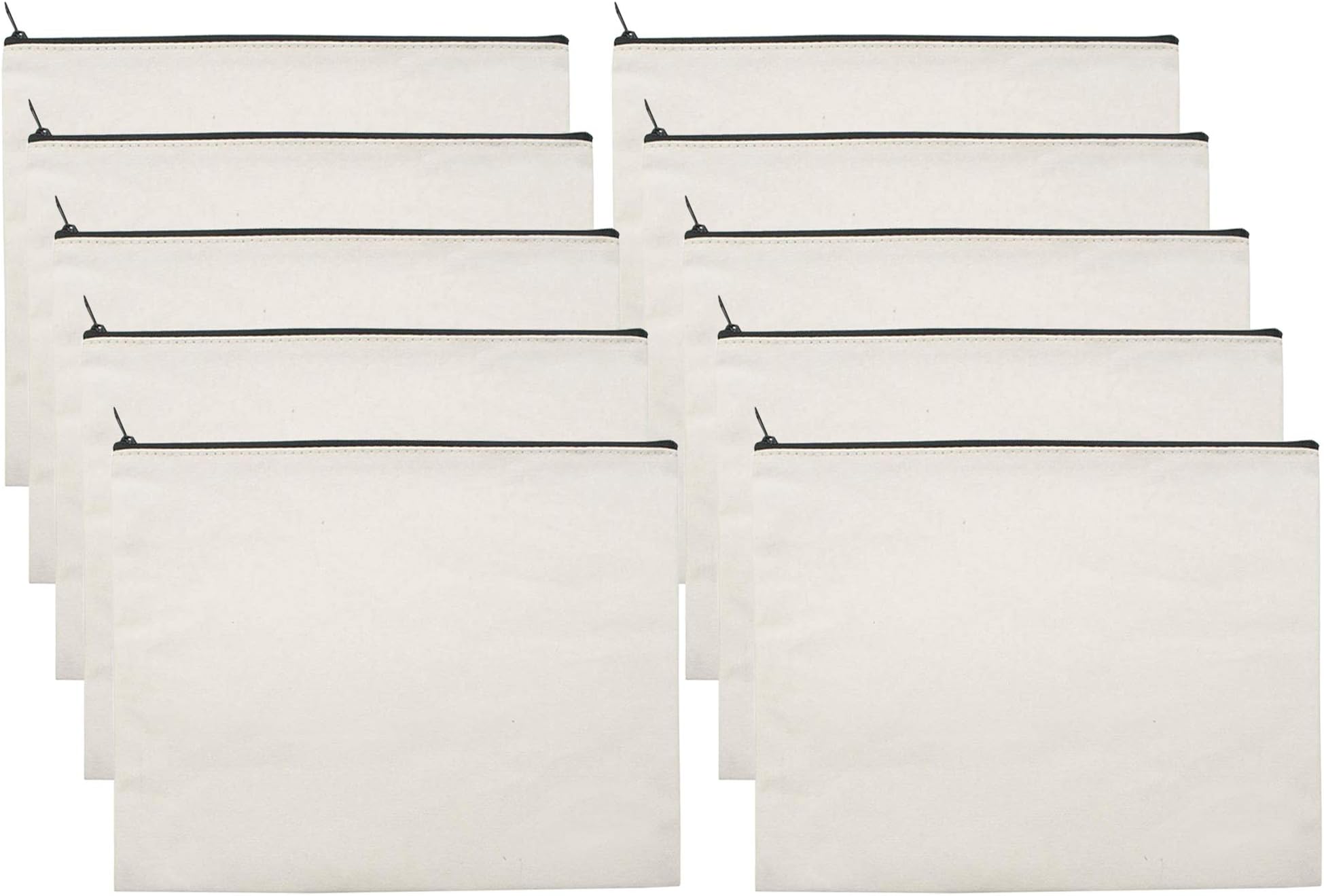10 PCS White Canvas Makeup Cosmetic Bag - Pouch Zipper Bag Organizer