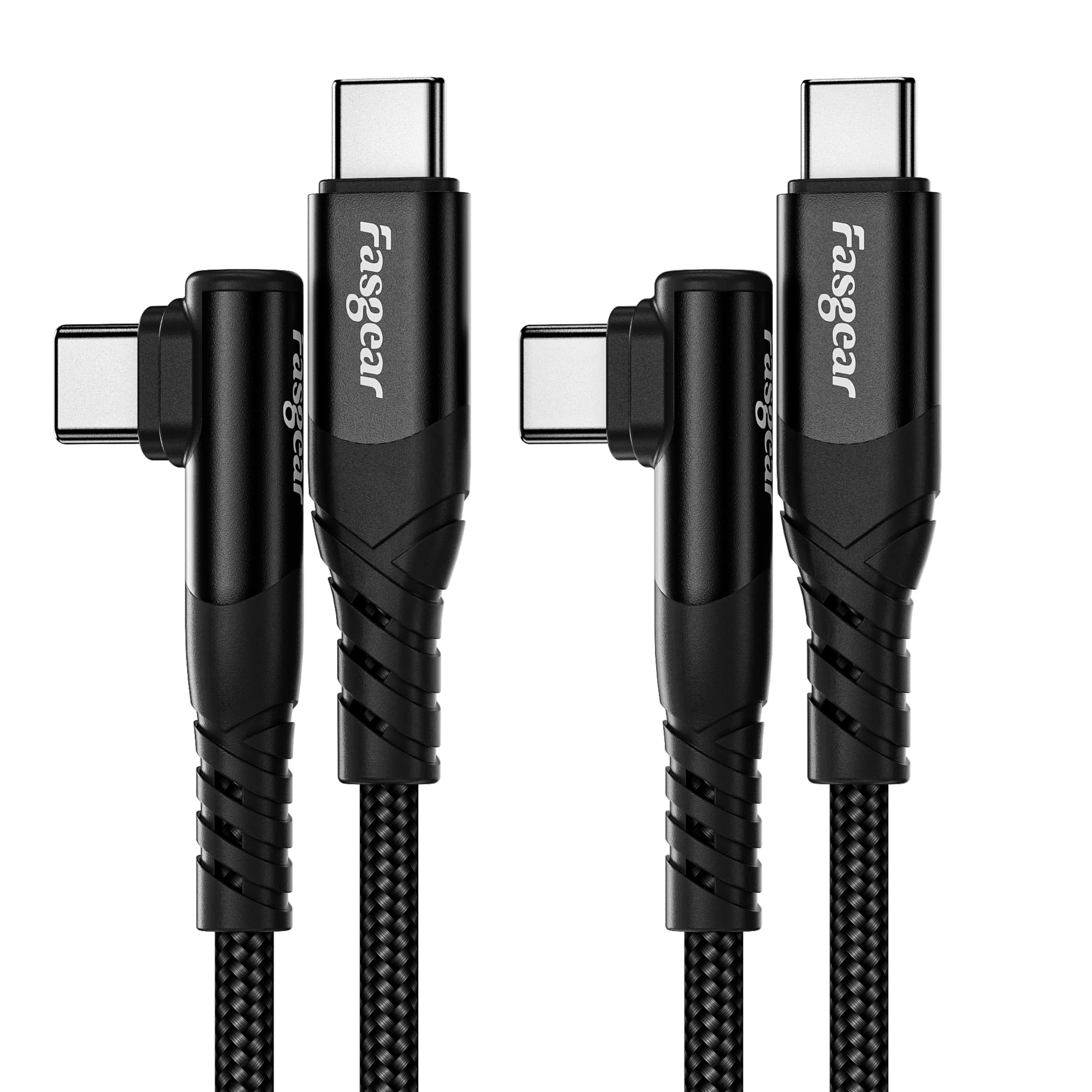 Fasgear USB C to USB C cable, 2 Pack 1m 60W Type C to Type C Right Angle 90 Degree, PD Fast Charging Charger Lead Compatible for Galaxy S24 S23 Mac-Book i-Pad Pro i-Pad Air (3ft, Black)