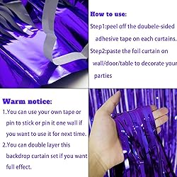 4 Pack Purple Foil Fringe Curtain Backdrop, 3.3Ft x