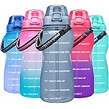 Giotto Large Half Gallon/64OZ Motivational Water Bottle with Paracord Handle & Straw - Leakproof Tritan BPA Free Fitness Spor