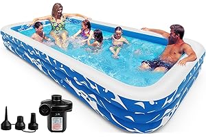 BITLYLE Inflatable Pool, Inflatable Swimming Pool with Air Pump, 130" X 72" X 22" Oversized Thickened Blow-Up Pool for Kids, Adults, Outdoor, Garden, Backyard, Summer Water Party