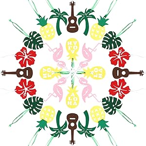 WATINC 28pcs Hawaiian Felt Ornament Set, Hawaii Ornaments for Tree, Flamingo Palm Leaves Hanging Decoration, Pineapple Shaped Cutouts, Decor for Summer Tropical Beach Party, Aloha Luau Party Supplies