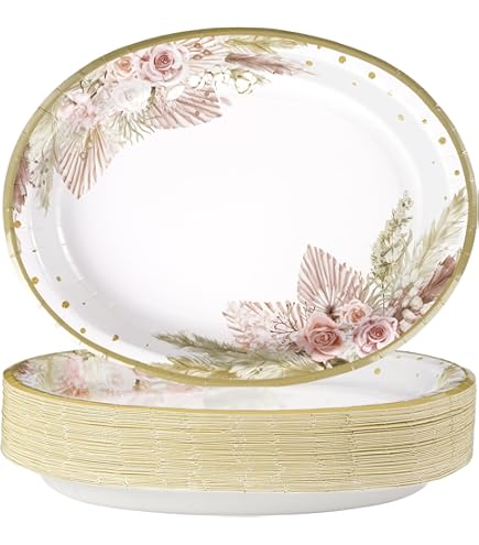 VXYW 50 Count Oval Paper Plates, 10'' X 12'', Heavy Duty 400GSM Dinner Serving Supplies For Floral Theme Parties, Birthday, Holiday, Wedding - View #9