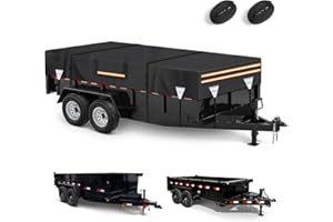 SKYJDM 7 x 14 Waterproof 600D Dump & Utility Trailer Cover, Heavy Duty Windproof Dump Trailer Covers All-Weather Protection with Windproof Ropes Fits 7 x 14 FT