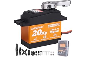 HobbyPark Waterproof Servo 20KG Servo Motor High Torque RC Servo Metal Gear Digital Servo with 25T Servo Horn for 1/10 1/12 RC Car Robot DIY Control Angle 180°, 0.09sec