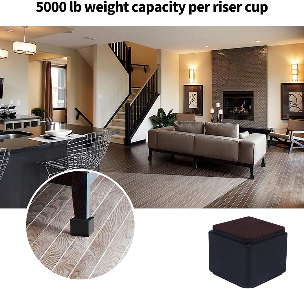 Ezprotekt 2 Inch Bed Risers - Solid Steel Self-Adhesive Furniture Riser or Bed Lift, Creates an Additional 2 Inches of Height for Table, Chair, Desk or Sofa Riser (4Pack,2 Inch Black): Home & Kitchen