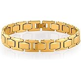 Urban Jewelry Stunning Solid Tungsten Link Bracelet for Men Polished Link, Puzzle, Ceramic Style (Silver,18K Gold Plated Option)