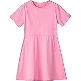 Niyage Toddler Girls Cotton Short Sleeve Dress Loose Casual A-Line Skater Dresses