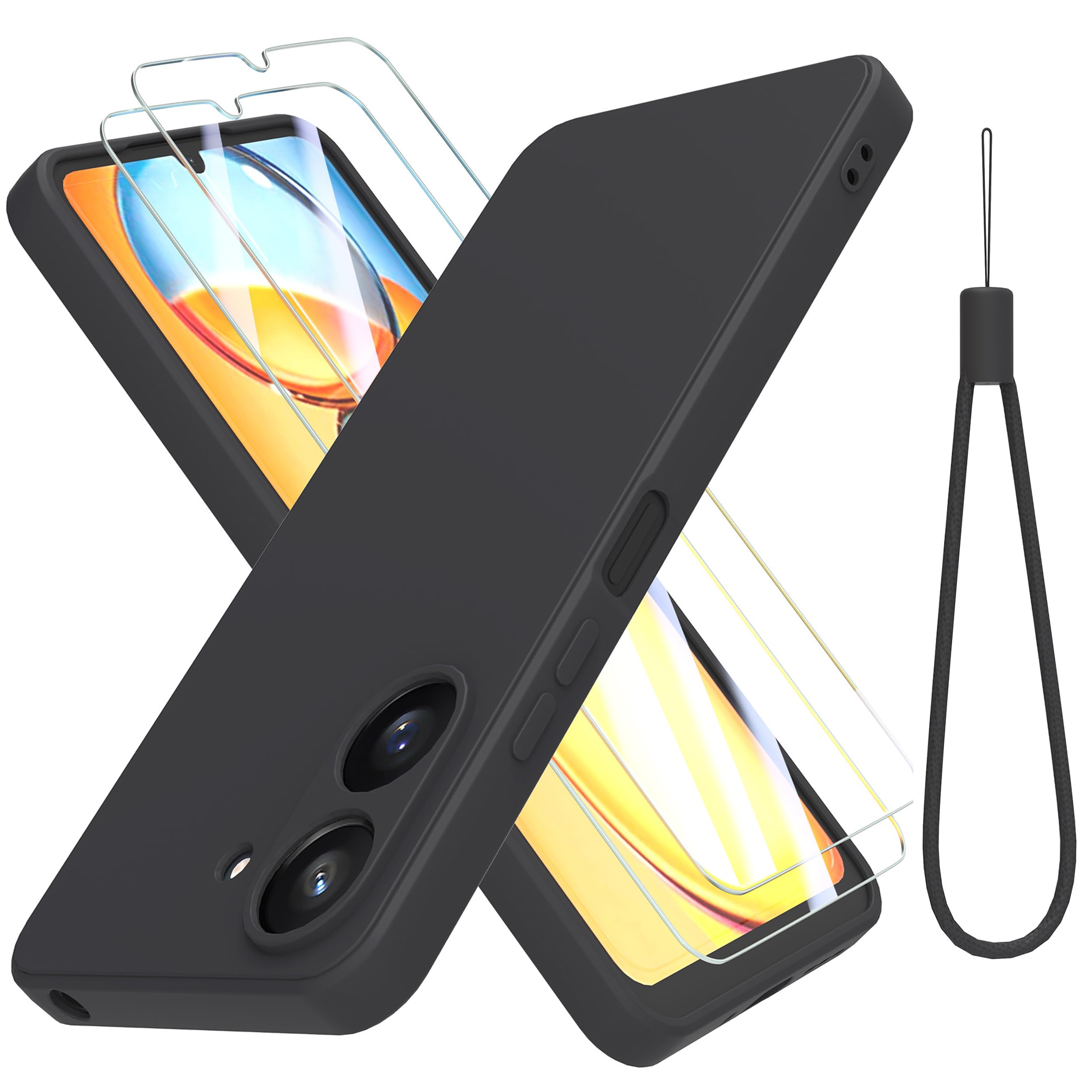 THIYUFUNS Case for Xiaomi Redmi 13C 4G with 2 Tempered Glass Screen Protector, Redmi 13C Case Silicone Slim Fit Shockproof Anti-Scratch Compatible with Xiaomi Redmi 13C 4G - Black