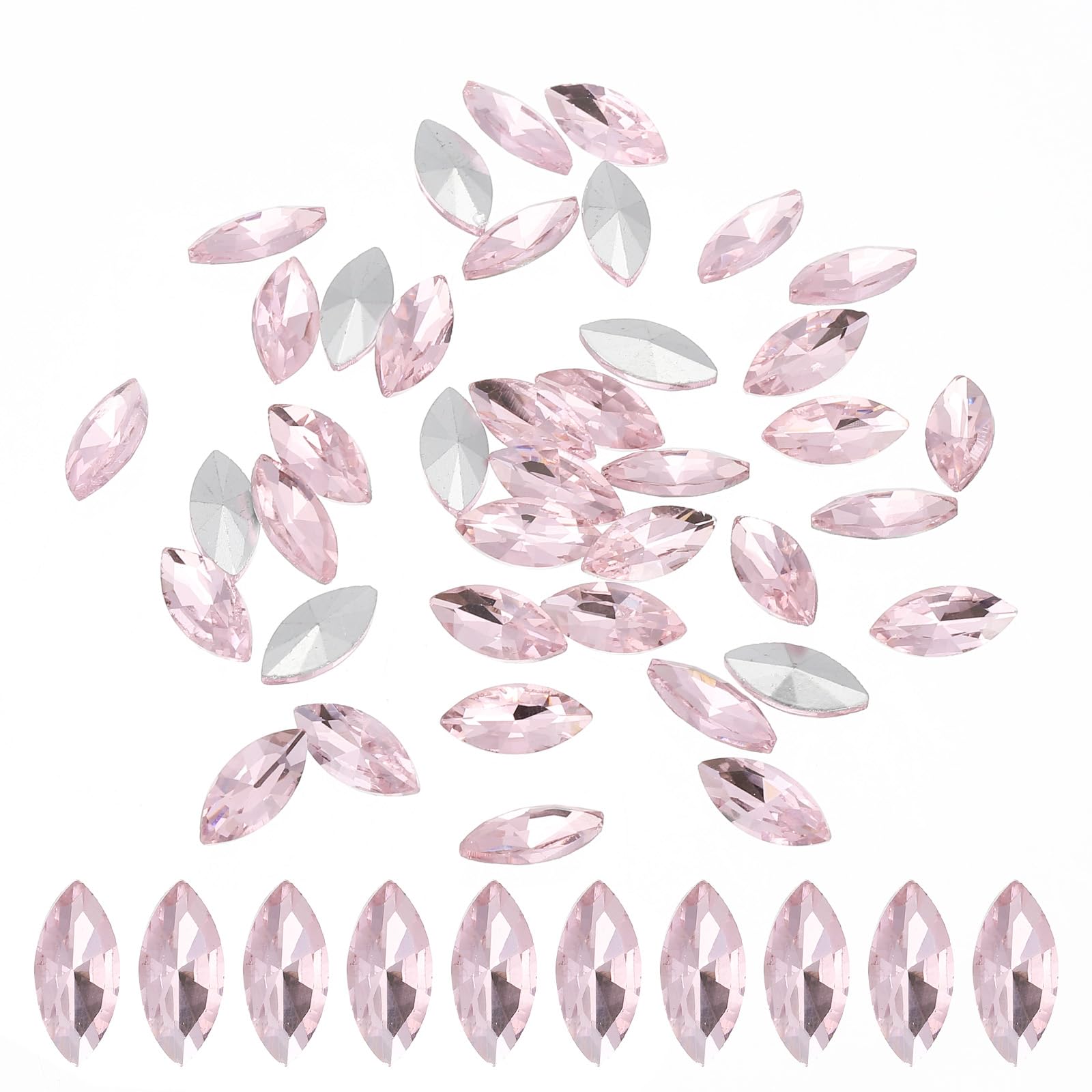 PATIKIL Marquise Gems, 40 Pcs 15x7mm Glass Rhinestones Flat Back Navette Horse Eye Crystal Gems for Jewelry Making DIY Craft, Light Pink