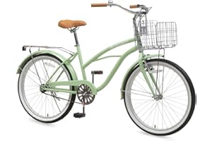 ACEGER 24 26 Inch Women Beach Cruiser Bike, Single Speed and 7 Speed, Adult Hybrid Bike Commuter Bicycle, Hi-Ten Steel Frame with Adjustable Handlebar and Saddle, Multiple Colors