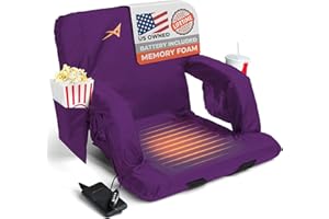 ACELETIQS Heated Stadium Seats for Bleachers with Back Support – USB Battery Included - Upgraded 3 Levels of Heat - Foldable Chair - 4 Pockets for Snacks, Cup Holder - for Camping, Games & Sports (Purple)