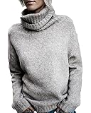 FISACE Women Solid Round Neck Oversized Turtleneck Full Sleeve Knitted Sweater Pullover
