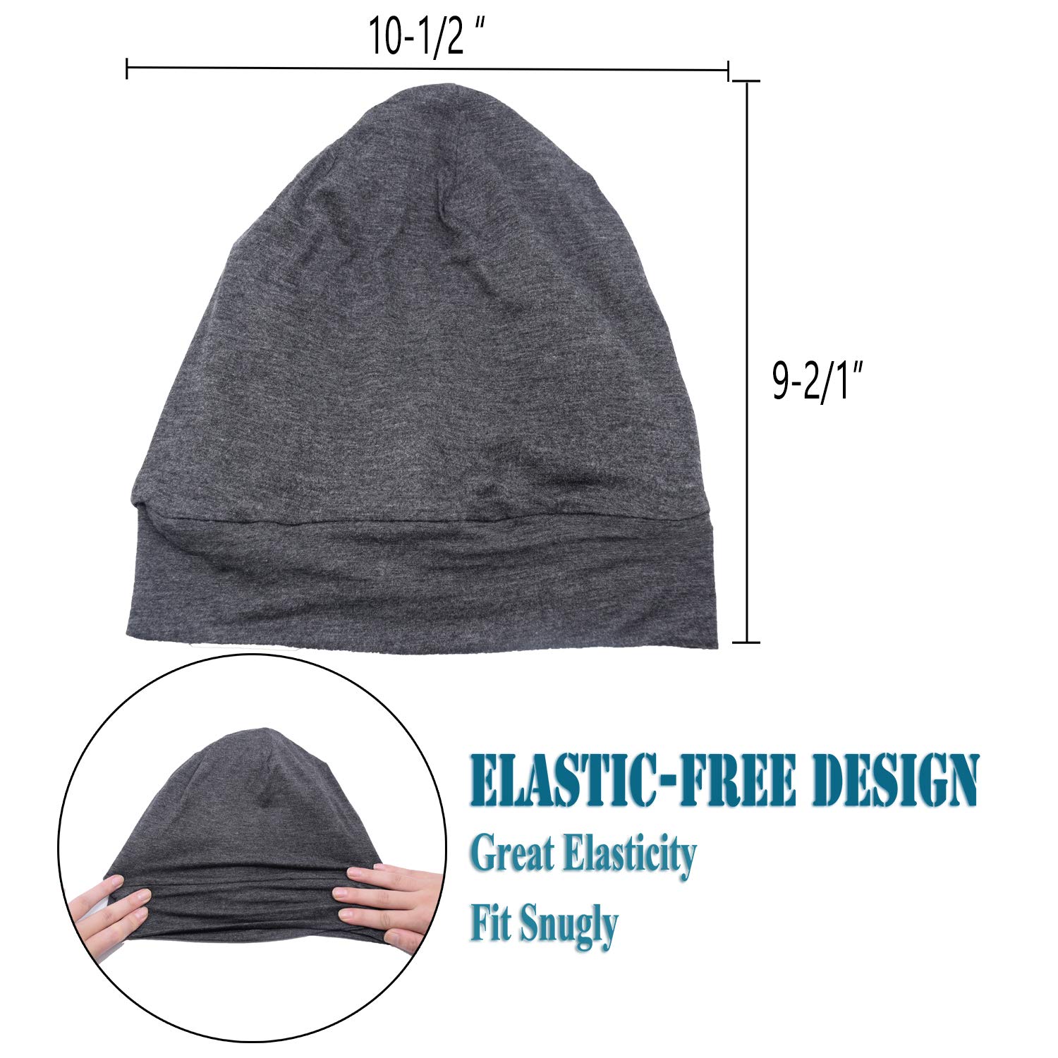 ELLEWIN Satin Lined Sleep Cap Frizzy Hair Slap Bonnet Baggy Slouchy Night Beanie Hat (A-Grey)