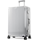ALPHA CAMP 24 Inch Check-in Luggage, Dual Layer Aluminum Frame Luggage with TSA Spinner Wheels,3-Layer PC Hard Shell Zipperless Hardside Travel Suitcase,Type-C USB Charging Port, Cup Holder