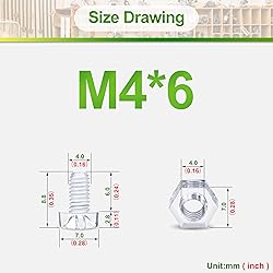 Pzsmocn 200 Pieces/100 Sets M4*6 mm PC Transparent
