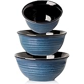 HASENSE Mixing Bowls, Ceramic Serving Bowls Set for Cooking, Baking, Prepping, Large Nesting Bowls for Salads, Fruit, Popcorn, 2.1/1.5/1.0 Qt, Dishwasher & Microwave Safe, Blue