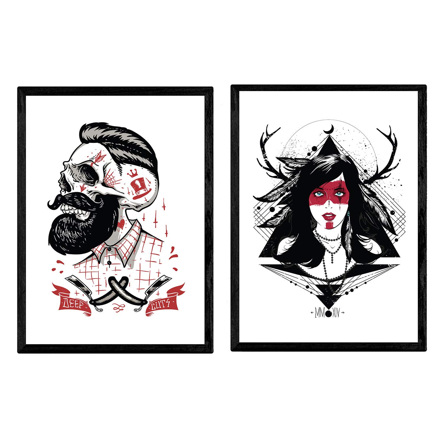 Nacnic Poster boy girl black red. Design decorative sheet. A4 size โ image 1