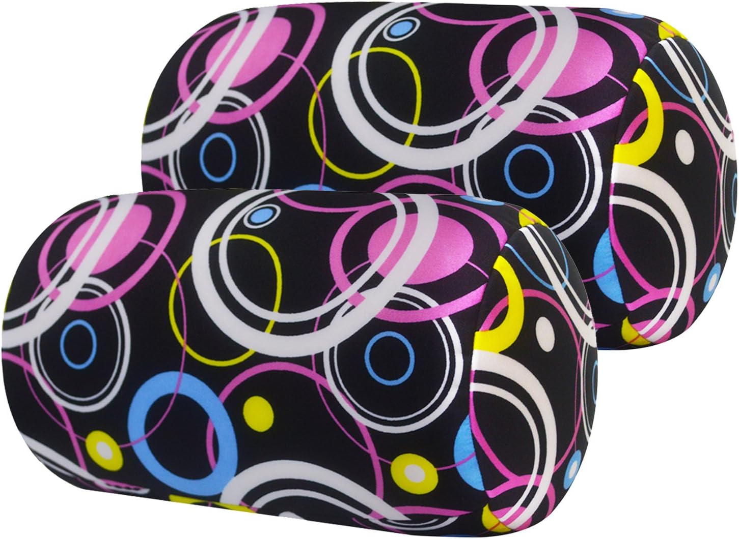 Sigmall 2 Pcs Microbead Bolster Roll Pillow 7" x 12" Head Neck Back Waist Leg Support Sleeping Office Chair Car Seat Cushion (Color Black)